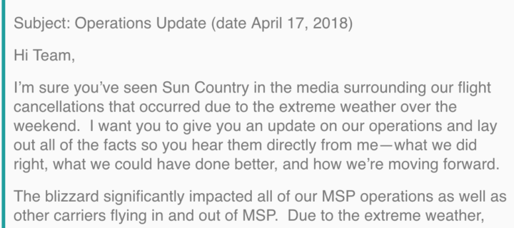 Sun Country CEO’s email to employees about stranded fliers